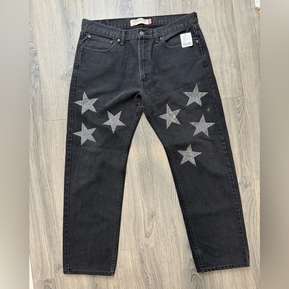 Urban Outfitters ReMade Levis 505 Star Stud Jeans Black Upcycled High Rise 36x32